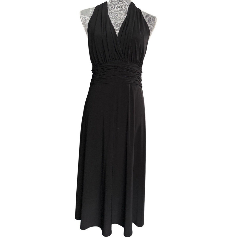 Evan Picone Petite Glam Dress‎ Halter Ruched Waist Midi Cocktail Party Size 10P
